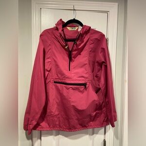 L.L. Bean Size M Pink Black Half Zip Hooded Pullover Anorak Jacket Lightweight